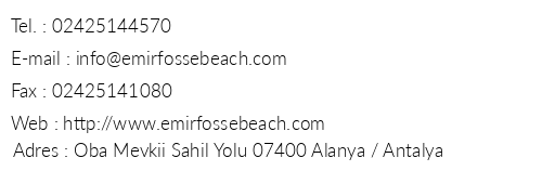 Emir Fosse Beach telefon numaralar, faks, e-mail, posta adresi ve iletiim bilgileri